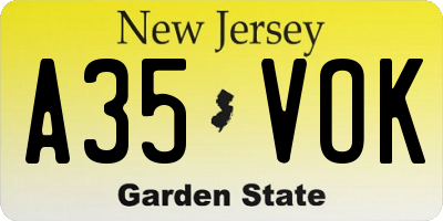 NJ license plate A35VOK