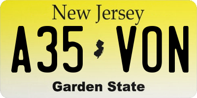 NJ license plate A35VON