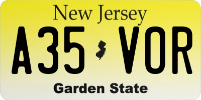 NJ license plate A35VOR