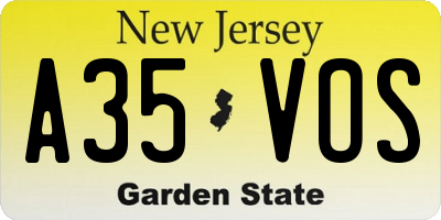 NJ license plate A35VOS
