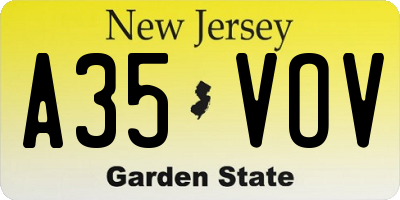 NJ license plate A35VOV