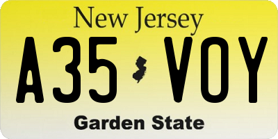 NJ license plate A35VOY