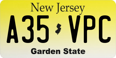 NJ license plate A35VPC
