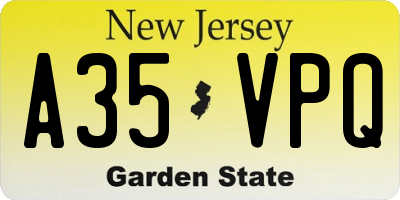 NJ license plate A35VPQ