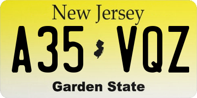 NJ license plate A35VQZ