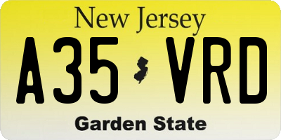 NJ license plate A35VRD