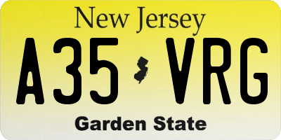 NJ license plate A35VRG