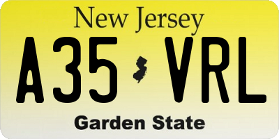 NJ license plate A35VRL