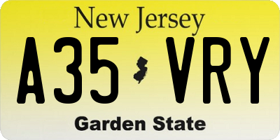 NJ license plate A35VRY