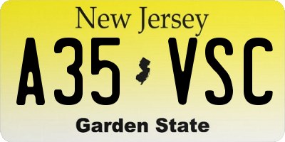 NJ license plate A35VSC