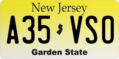 NJ license plate A35VSO