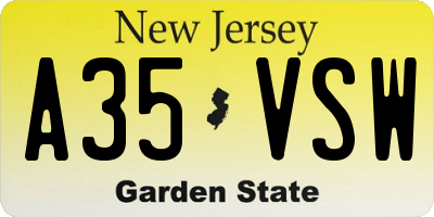 NJ license plate A35VSW