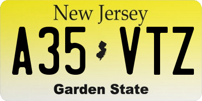 NJ license plate A35VTZ
