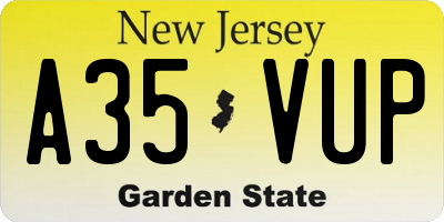 NJ license plate A35VUP