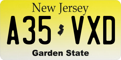 NJ license plate A35VXD