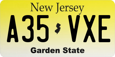 NJ license plate A35VXE