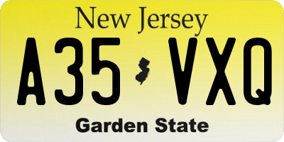 NJ license plate A35VXQ