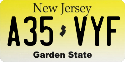 NJ license plate A35VYF
