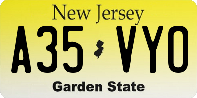 NJ license plate A35VYO
