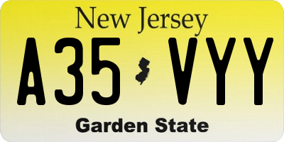 NJ license plate A35VYY
