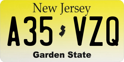 NJ license plate A35VZQ