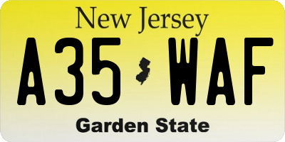NJ license plate A35WAF