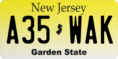 NJ license plate A35WAK