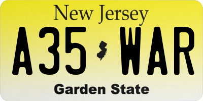 NJ license plate A35WAR