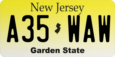 NJ license plate A35WAW