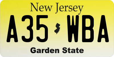 NJ license plate A35WBA