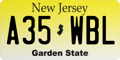 NJ license plate A35WBL