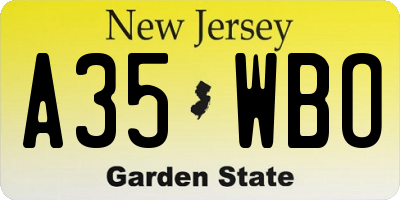 NJ license plate A35WBO