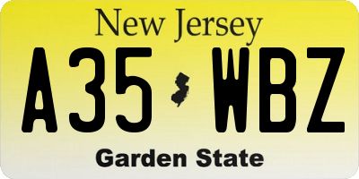 NJ license plate A35WBZ