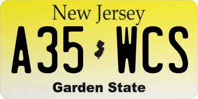 NJ license plate A35WCS