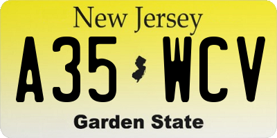 NJ license plate A35WCV
