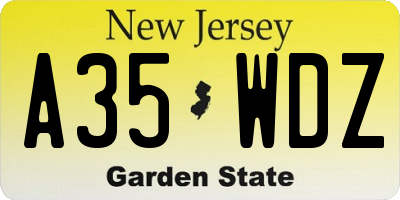 NJ license plate A35WDZ