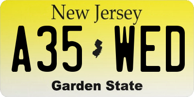 NJ license plate A35WED