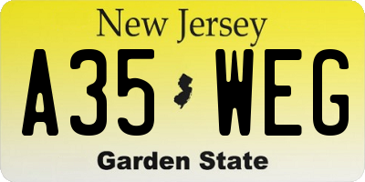 NJ license plate A35WEG