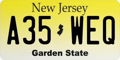 NJ license plate A35WEQ