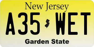 NJ license plate A35WET