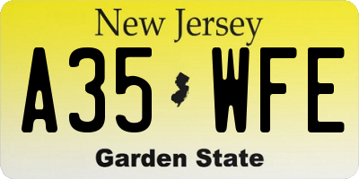 NJ license plate A35WFE