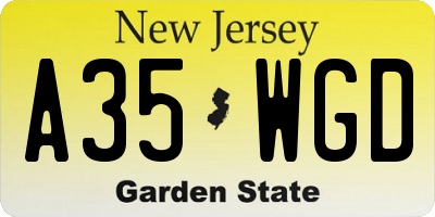NJ license plate A35WGD
