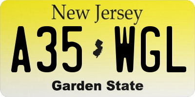NJ license plate A35WGL