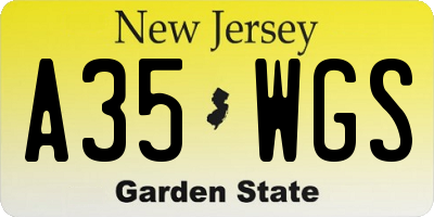 NJ license plate A35WGS