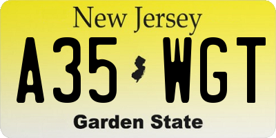 NJ license plate A35WGT