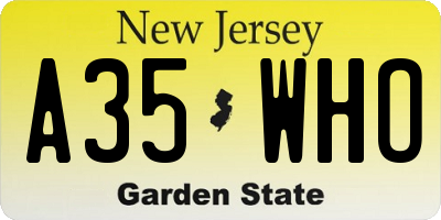 NJ license plate A35WHO
