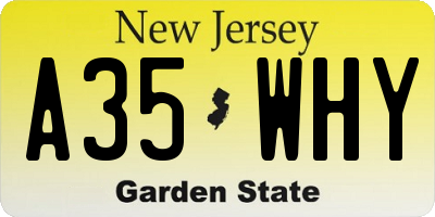 NJ license plate A35WHY