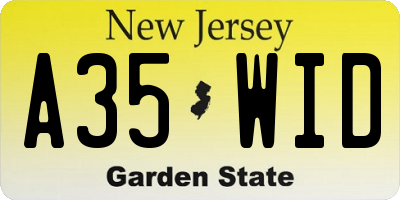 NJ license plate A35WID