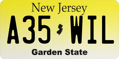 NJ license plate A35WIL