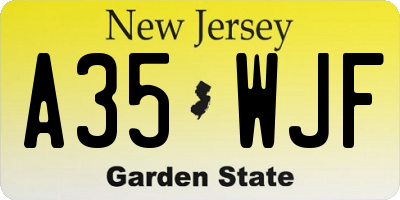 NJ license plate A35WJF